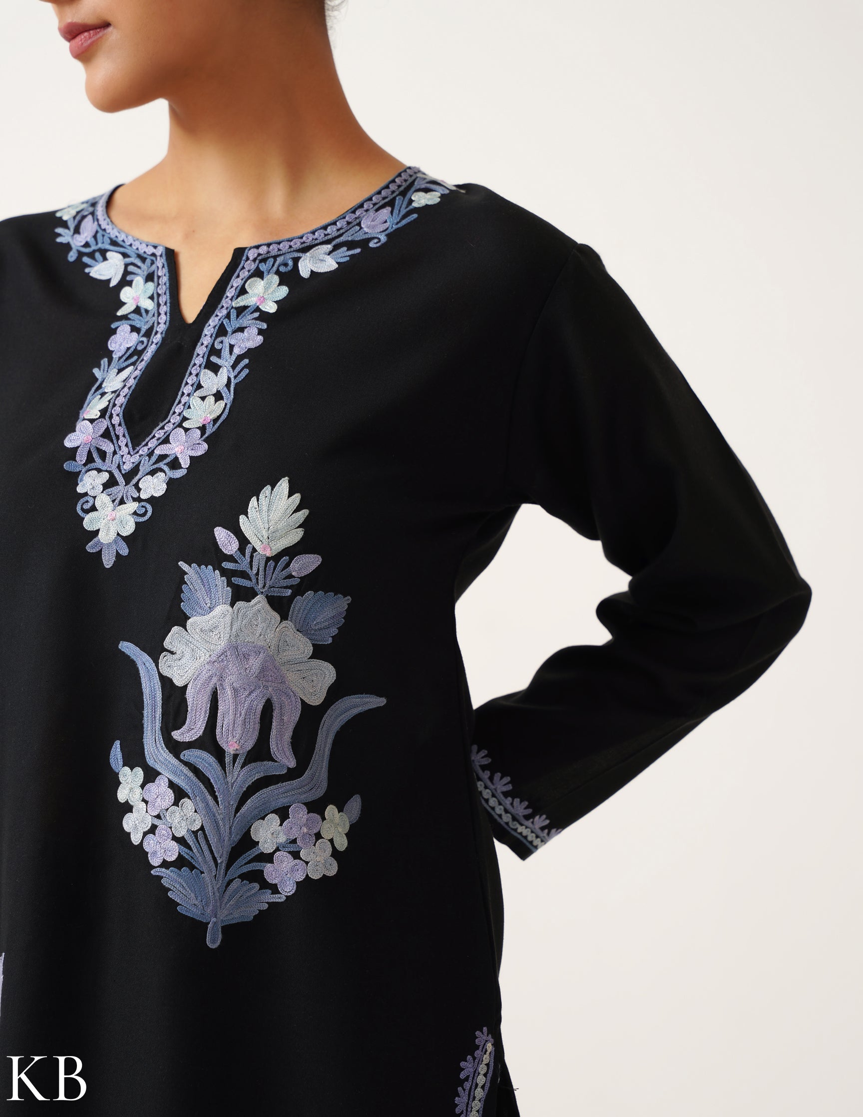 Ash Aar Embroidered Black Top - Kashmir Box