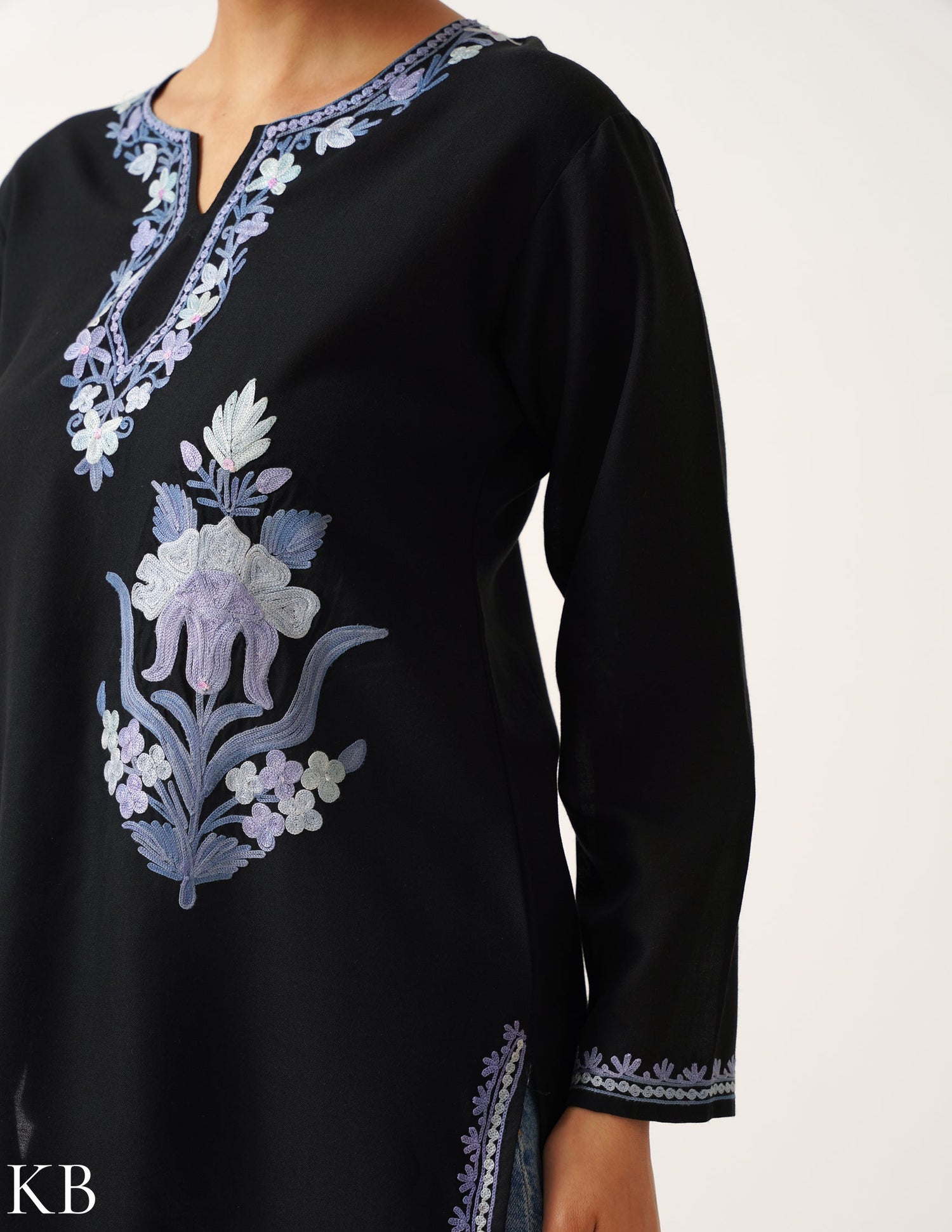 Ash Aar Embroidered Black Top - Kashmir Box