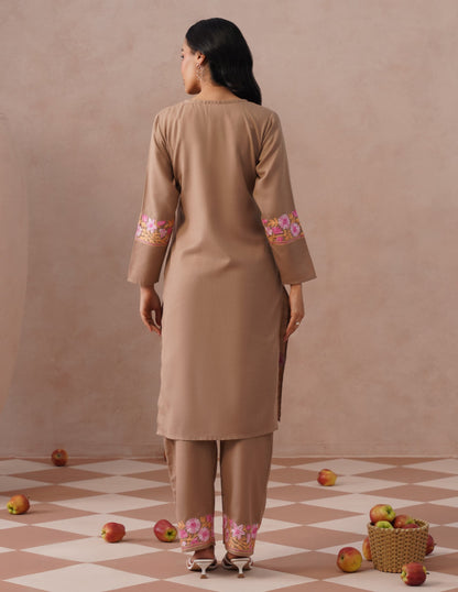 Fawn Cotton Coordset – Tonal Pink Aari Embroidery | Everyday Ethnic Wear - Kashmir Box