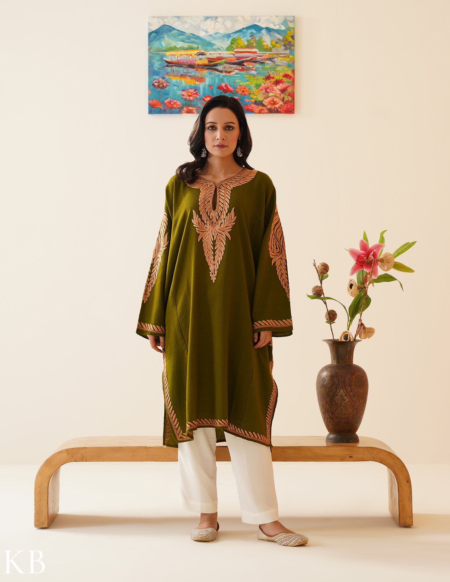 Rang-e-Khizan Elite Luxe Pesto Green Leaf Hand-Aari Phiran