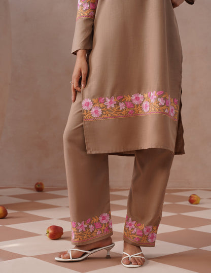 Fawn Cotton Coordset – Tonal Pink Aari Embroidery | Everyday Ethnic Wear - Kashmir Box