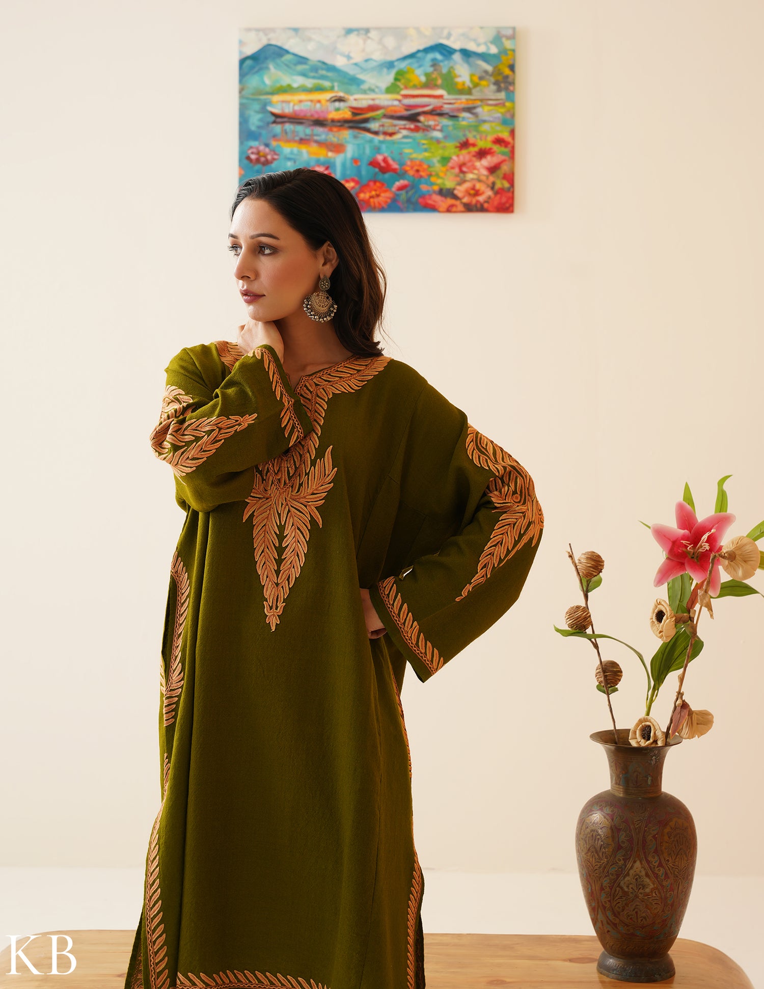 Rang-e-Khizan Elite Luxe Pesto Green Leaf Hand-Aari Phiran