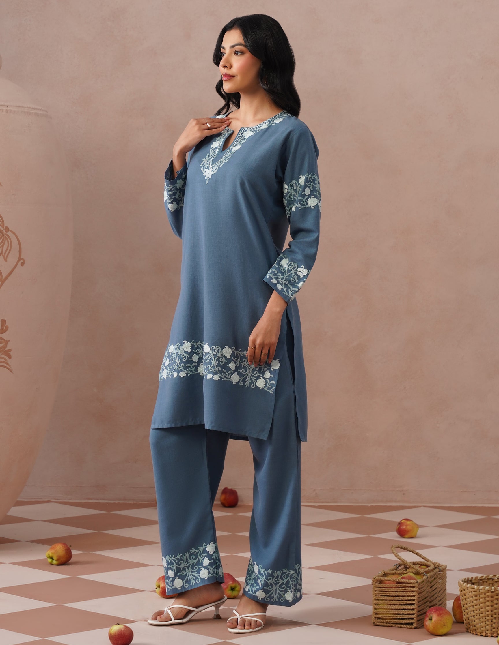 Slate Grey Cotton Coordset – Minimalist Plain | Office &amp; Casual Ethnic Wear - Kashmir Box