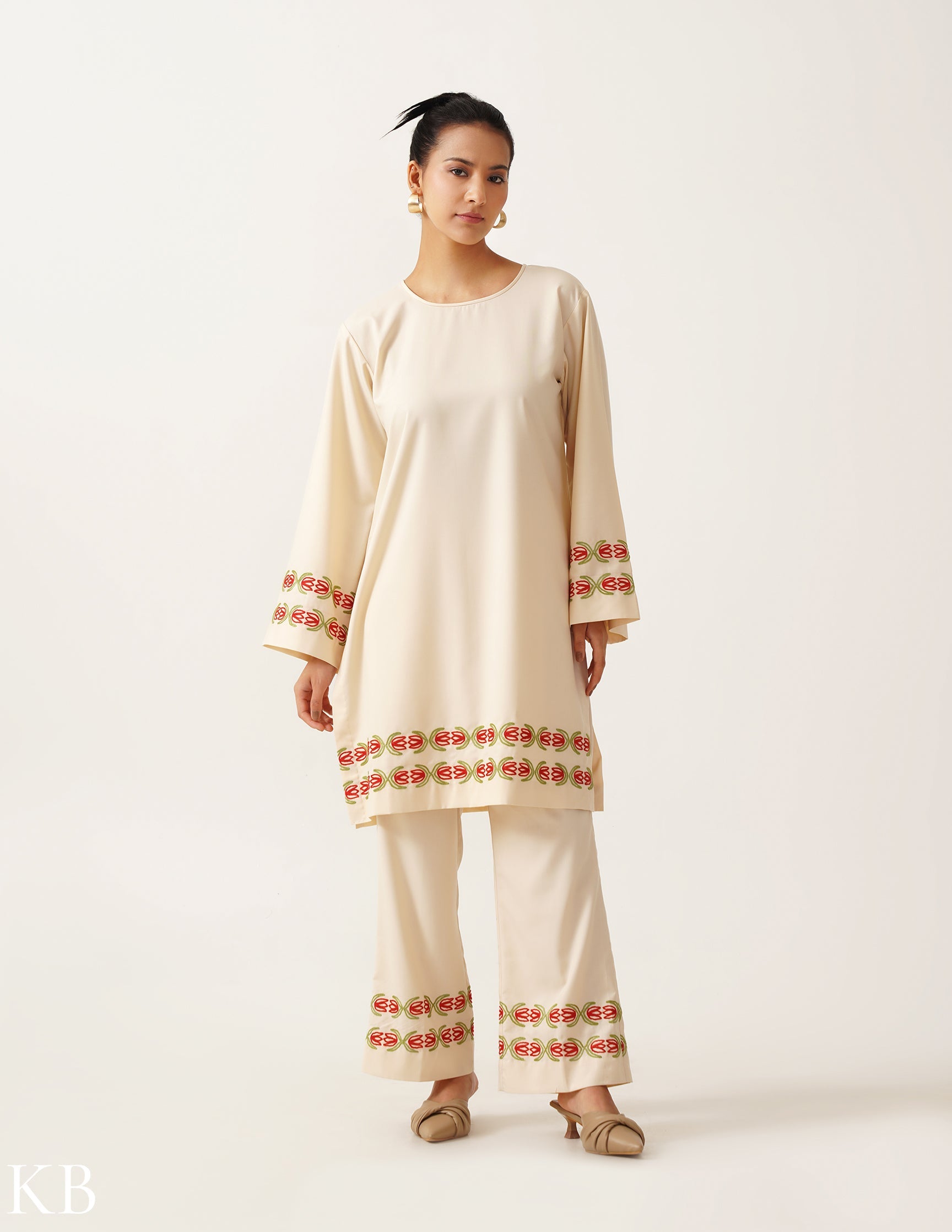 Amana Ivory Comfort Fit Hand Embroidered Co-ord Set - Kashmir Box