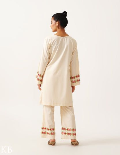 Amana Ivory Comfort Fit Hand Embroidered Co-ord Set - Kashmir Box