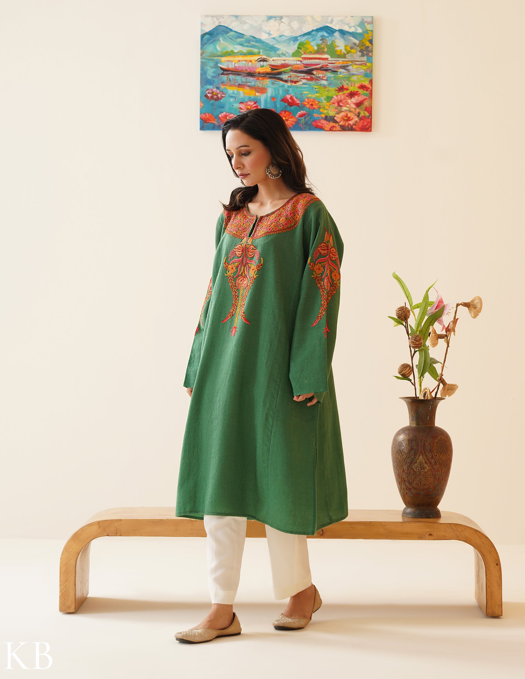 Rang-e-Khizan Elite Luxe Mineral Green Hand-Aari Phiran