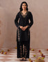 Black Cotton Coordset – Lavender & Green Aari Embroidery | Office Ethnic Wear - Kashmir Box