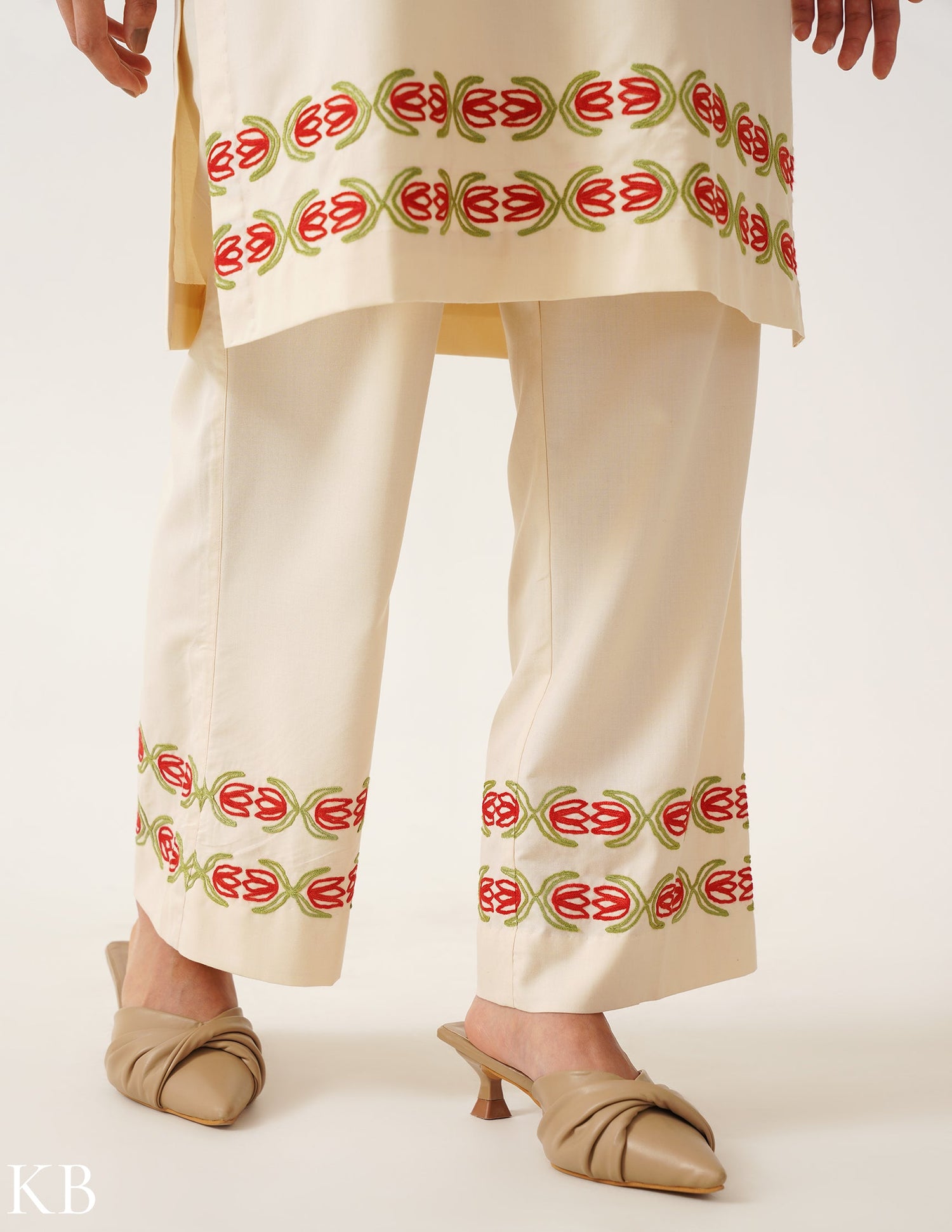 Amana Ivory Comfort Fit Hand Embroidered Co-ord Set - Kashmir Box