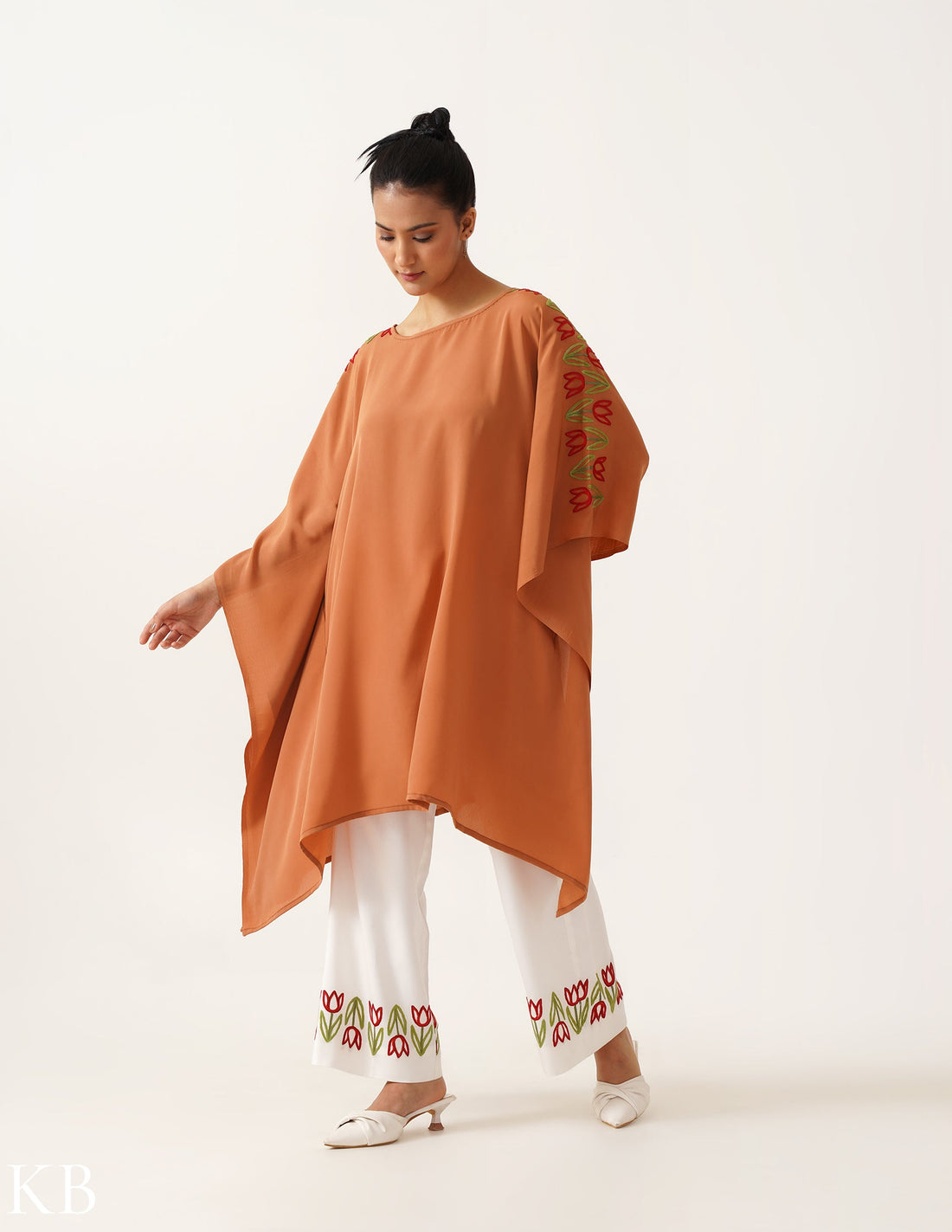 Lilium Rust Hand Aari Embellished Kaftan Set - Kashmir Box