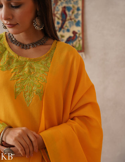 meHER Sun Yellow Kashmiri Aari Woollen Co-ord Set - Kashmir Box