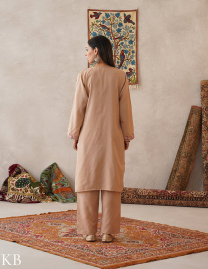 meHER Latte Brown Kashmiri Aari Woollen Co-ord Set