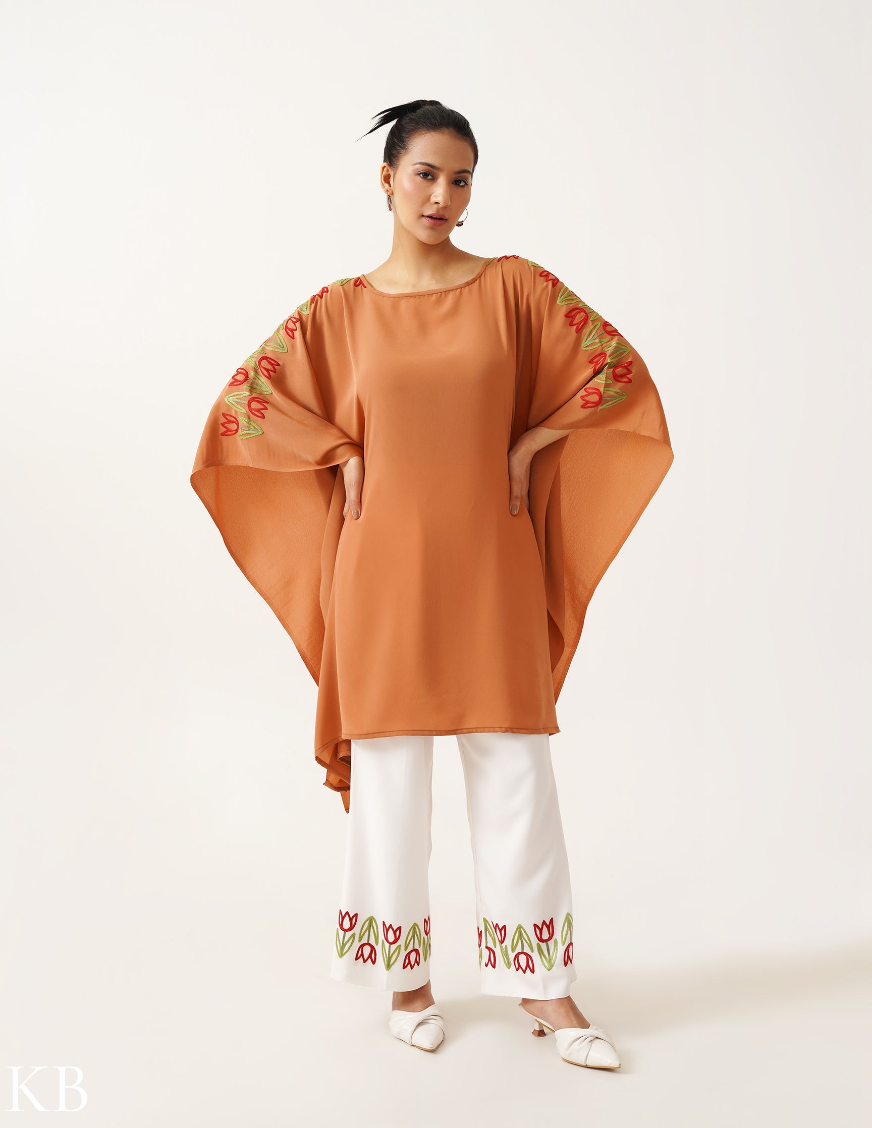 Lilium Rust Hand Aari Embellished Kaftan Set - Kashmir Box