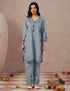 Light Blue Poplin Coordset – Grey & Green Aari Embroidery | Monochrome Ethnic Wear - Kashmir Box
