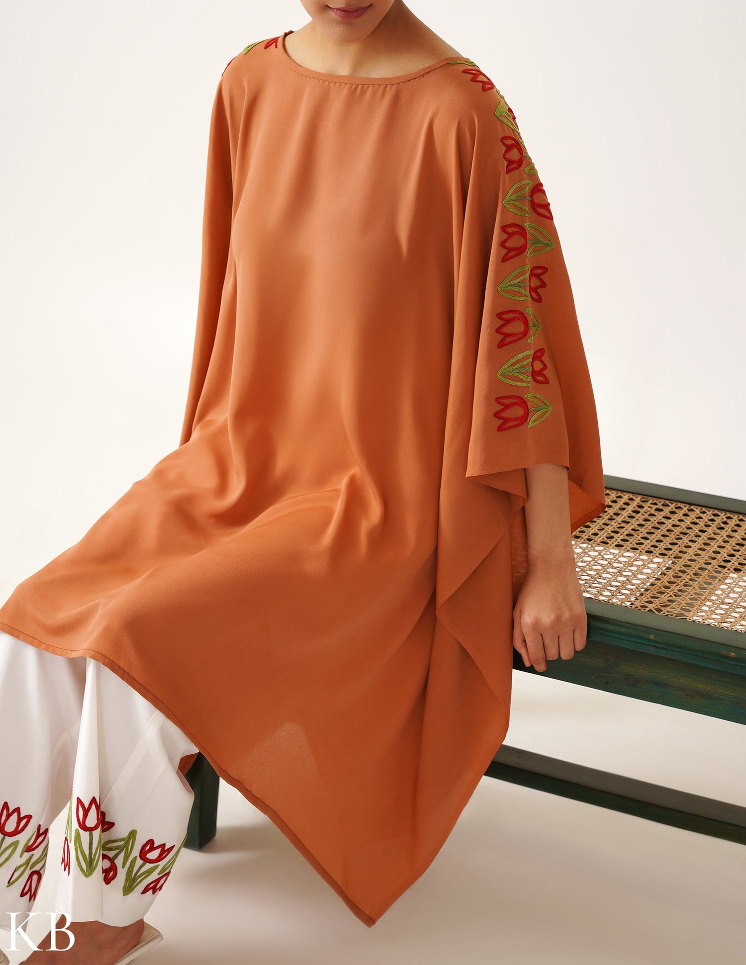 Lilium Rust Hand Aari Embellished Kaftan Set - Kashmir Box