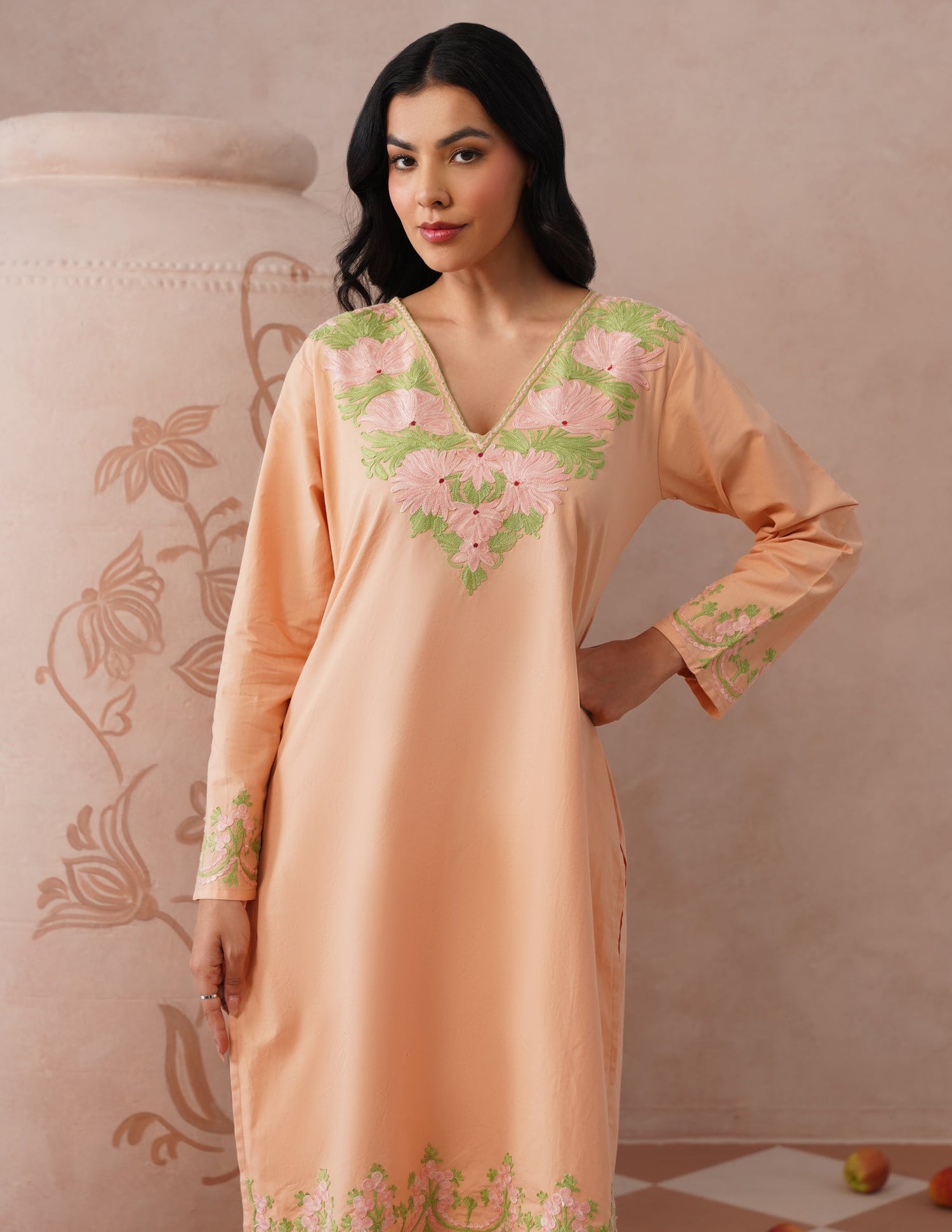 Light Peach Poplin Coordset – Everyday Ethnic Wear | Work &amp; Casual - Kashmir Box