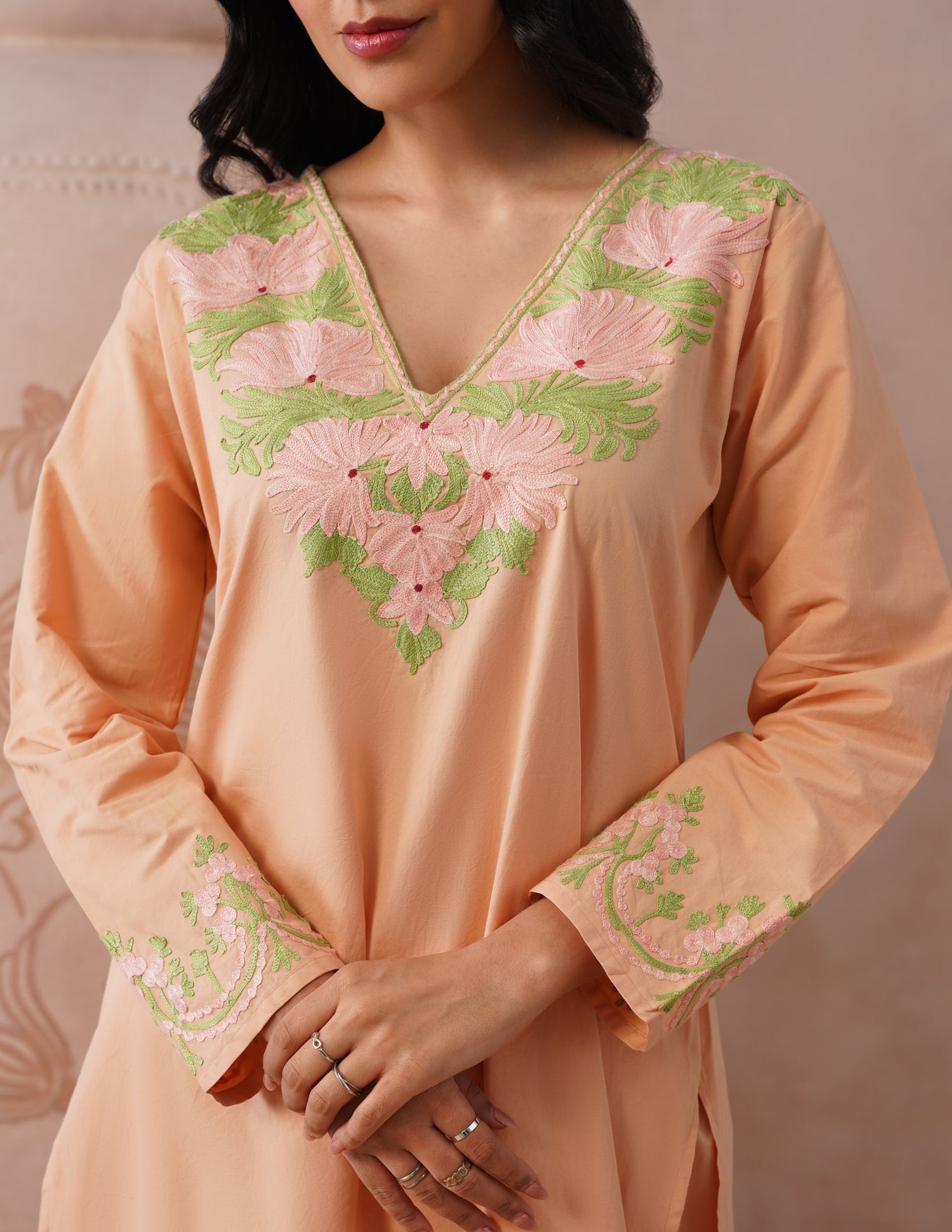 Light Peach Poplin Coordset – Everyday Ethnic Wear | Work &amp; Casual - Kashmir Box