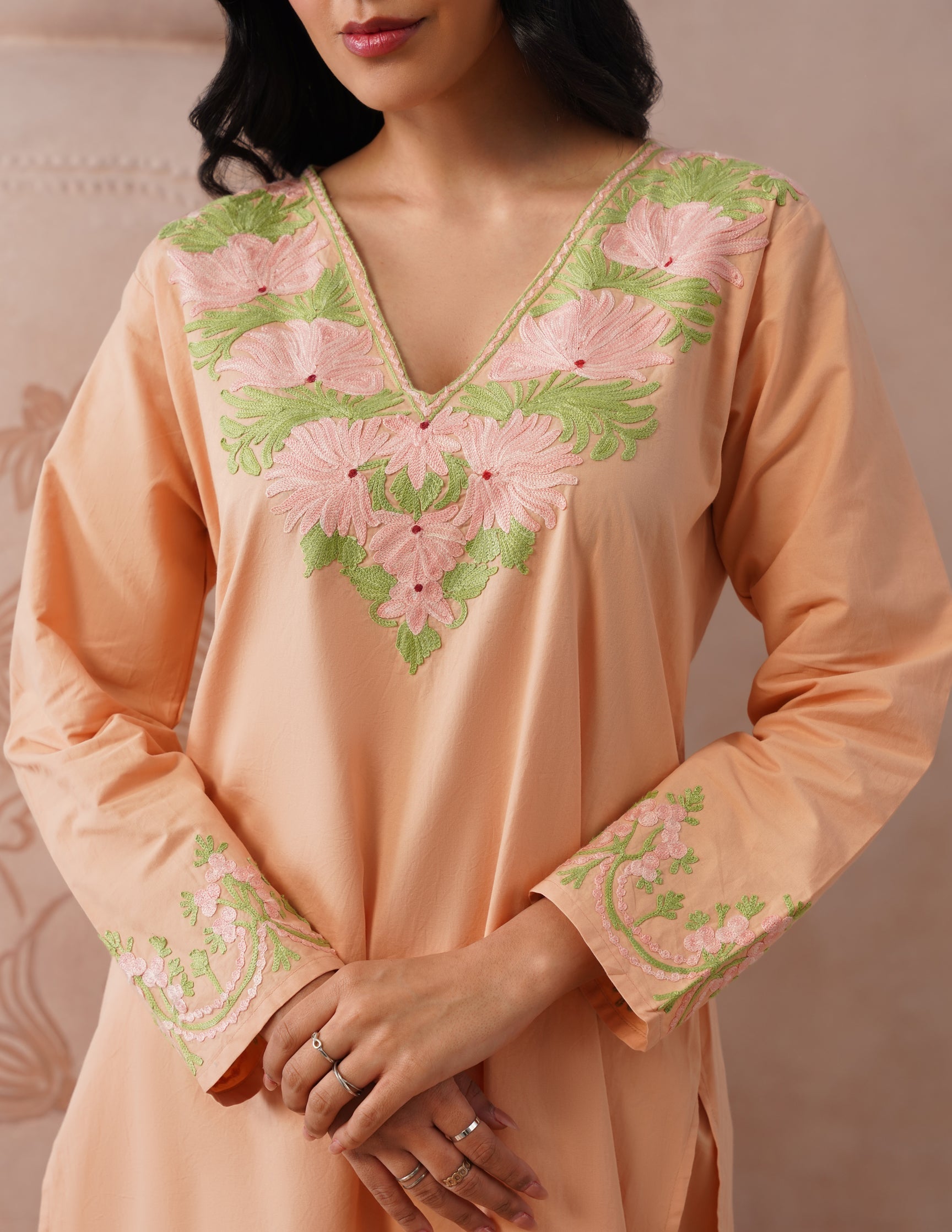 Light Peach Poplin Coordset – Everyday Ethnic Wear | Work &amp; Casual - Kashmir Box