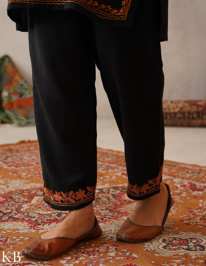 meHER Classic Black Kashmiri Copper Zari Woollen Co-ord Set - Kashmir Box