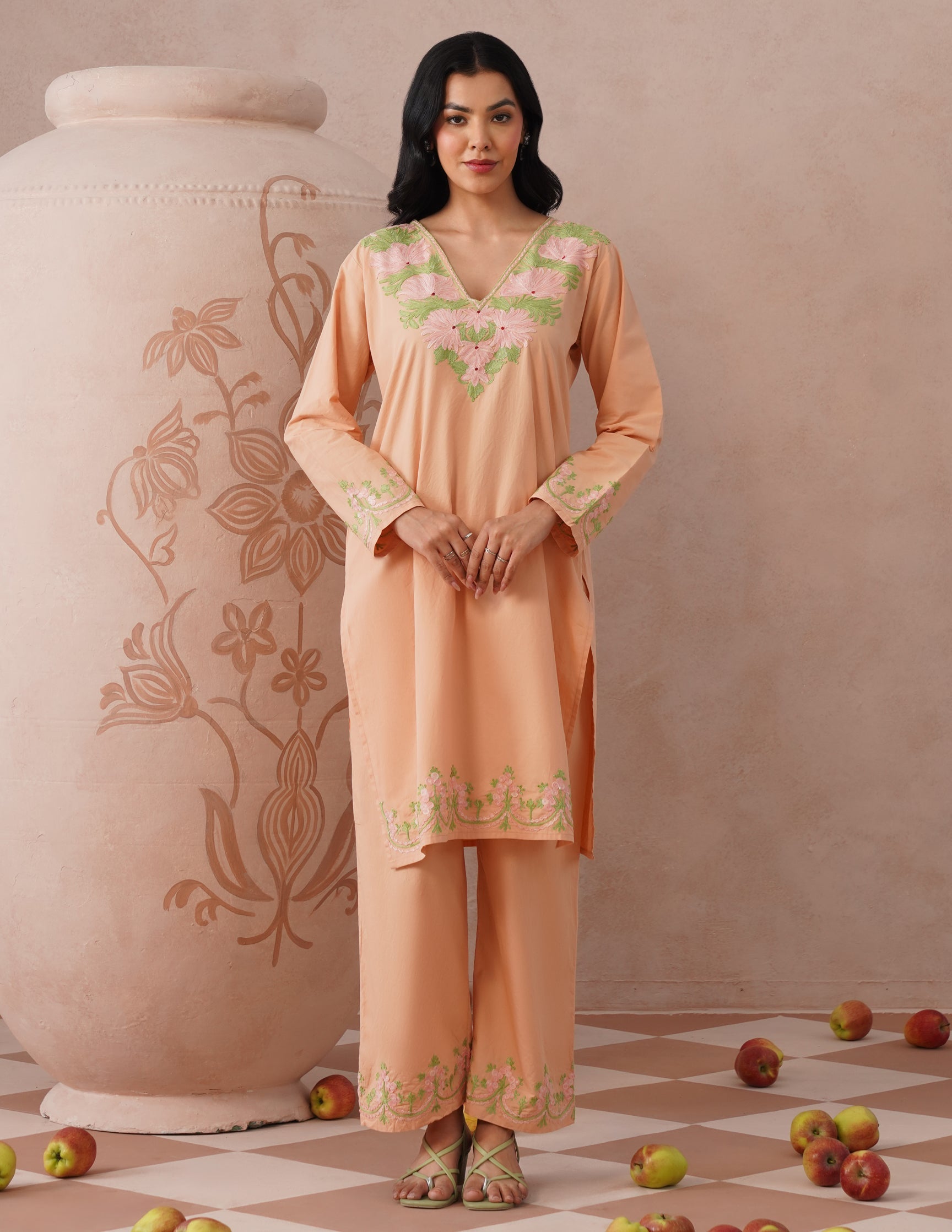 Light Peach Poplin Coordset – Everyday Ethnic Wear | Work &amp; Casual - Kashmir Box