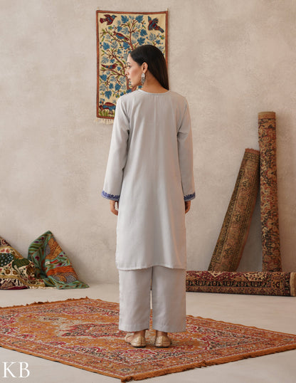 meHER Water Grey Kashmiri Aari Woollen Co-ord Set