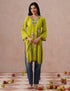 Parrot Green Rayon Kurti – Pink & Green Aari Embroidery | Vibrant Casual Ethnic Wear - Kashmir Box
