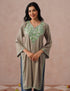 Mouse Grey Rayon Kurti – Green Aari Embroidery | Daily Wear Ethnic Kurti - Kashmir Box