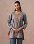 Grey Cotton Kurti – Multicolor Aari Embroidery | Office & Casual Ethnic Wear - Kashmir Box