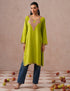 Parrot Green Rayon Kurti – Vibrant Multicolor Aari | Casual Ethnic Wear - Kashmir Box
