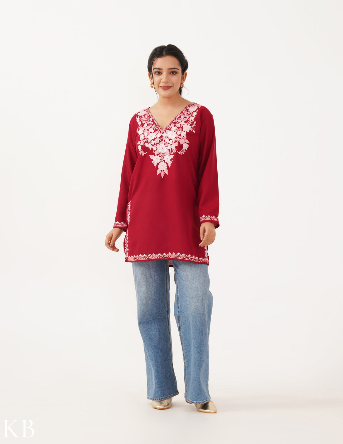 Blush Aari Embroidery Maroon Top - Kashmir Box