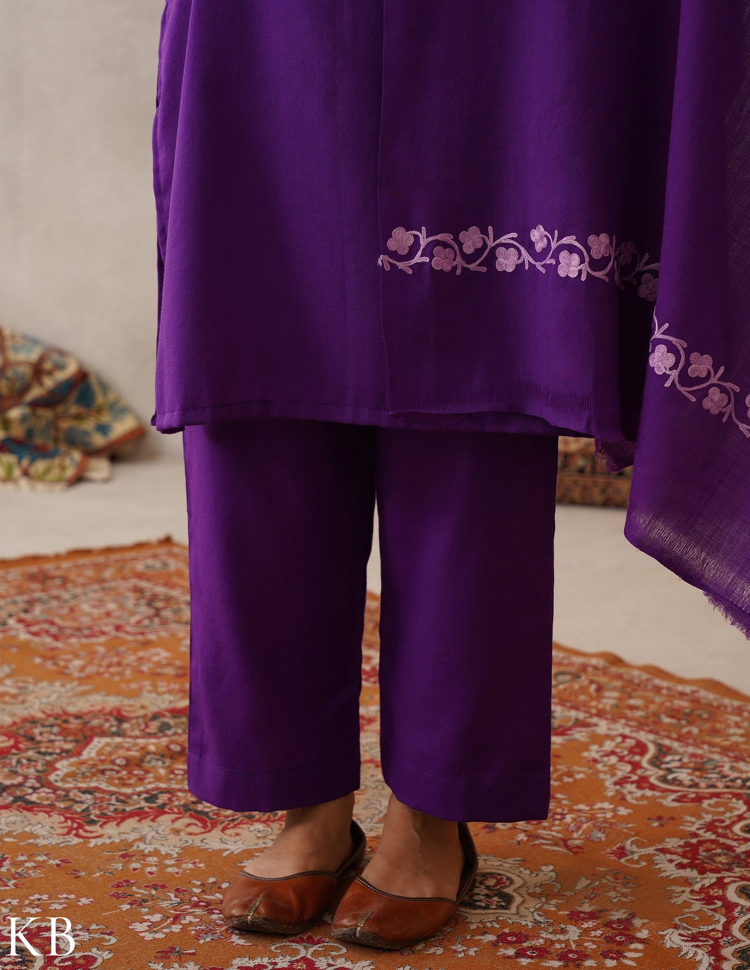 meHER Royal Purple Kashmiri Aari Woollen Co-ord Set