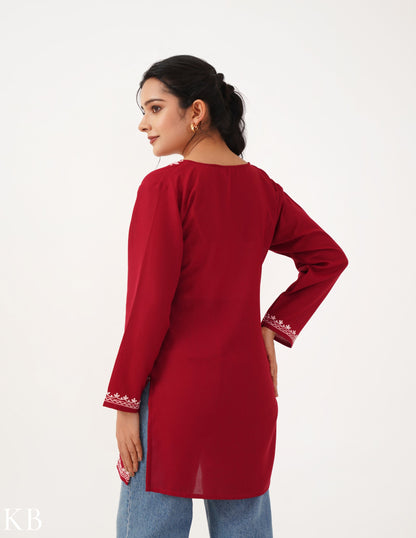 Blush Aari Embroidery Maroon Top - Kashmir Box