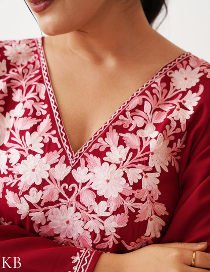 Blush Aari Embroidery Maroon Top - Kashmir Box