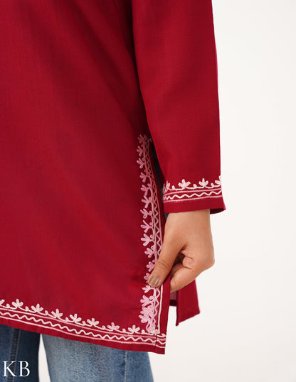 Blush Aari Embroidery Maroon Top - Kashmir Box