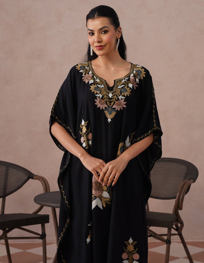 Black Rayon Kaftan – Multicolor Embroidery | All-Purpose Comfort Ethnic Wear - Kashmir Box