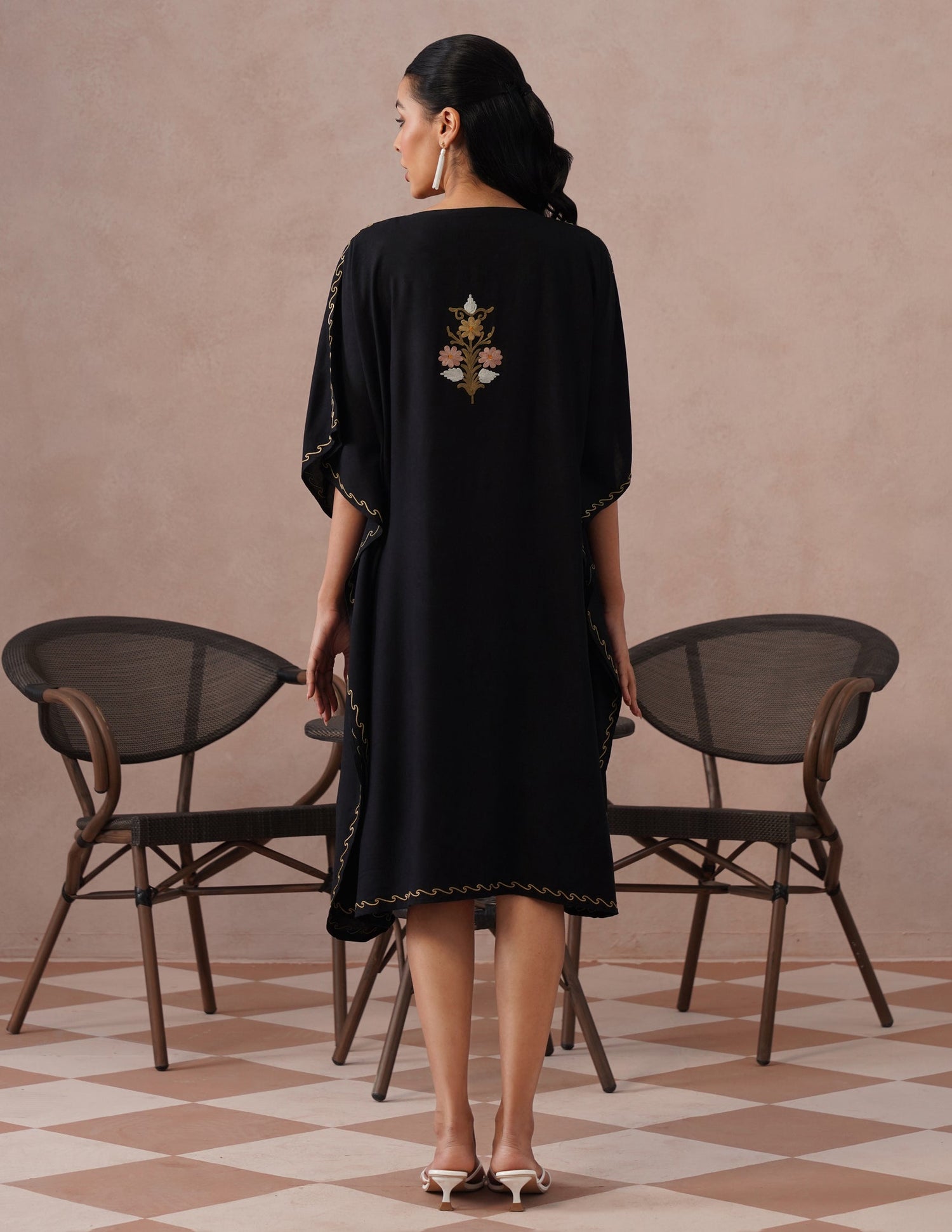 Black Rayon Kaftan – Multicolor Embroidery | All-Purpose Comfort Ethnic Wear - Kashmir Box