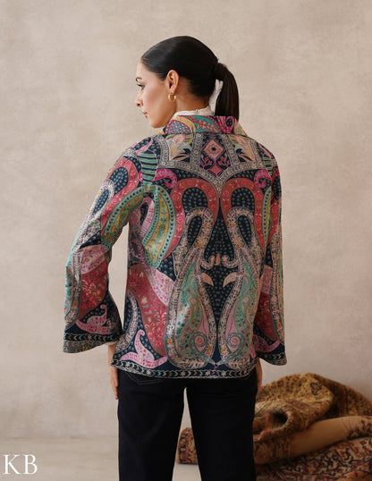 Nayaab Multicolour Kalamkari Print Sozni Outlined Fine Wool Blazer