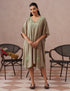 Mouse Grey Rayon Kaftan – Green Embroidery | Single Piece Comfort Ethnic Wear - Kashmir Box