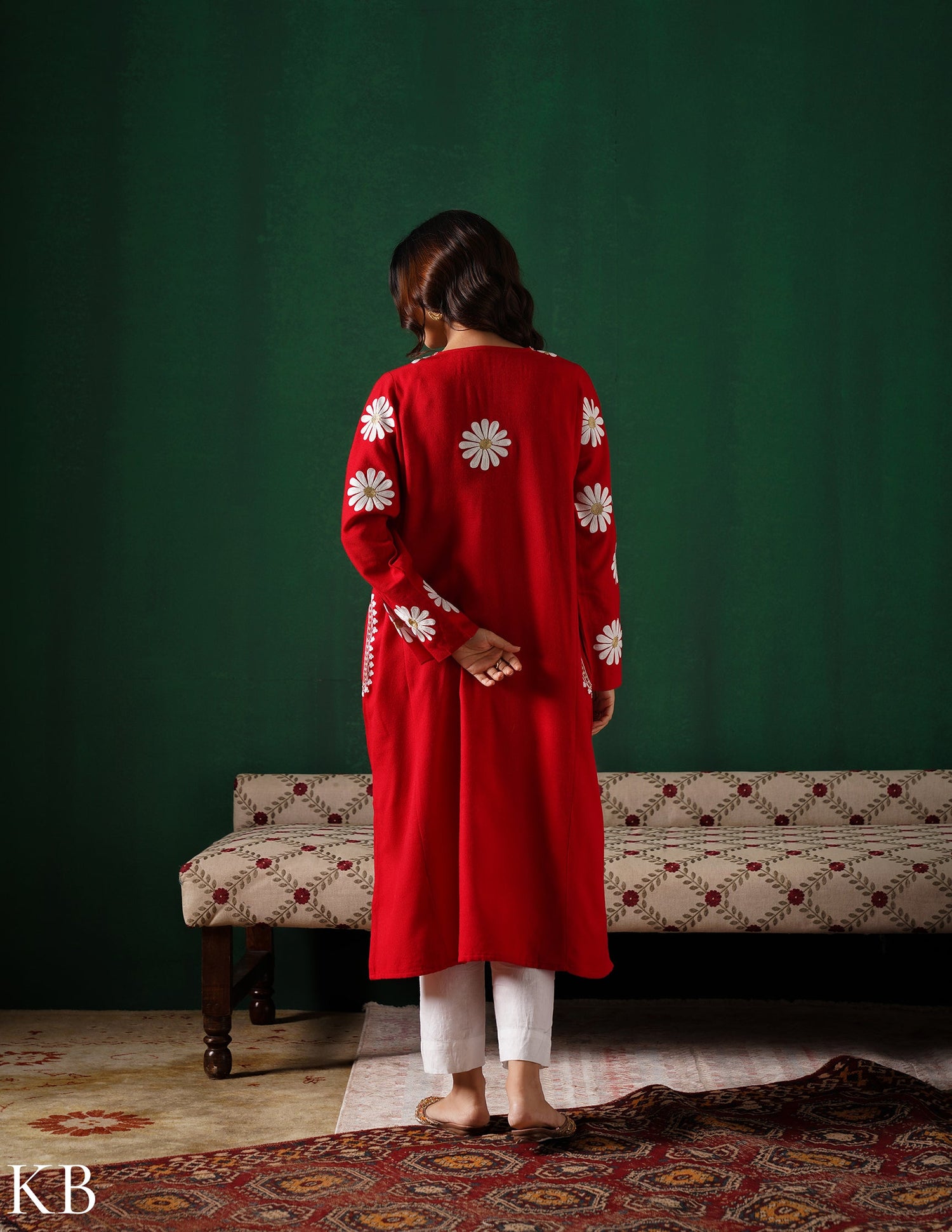 Kashmiri White Aari &amp; Silver Zari Embroidered Woollen Phiran – Maroon | Timeless Winter Wear