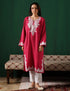 Kashmiri Light Pink Aari & Zari Outlined Woollen Phiran – Dark Pink | Timeless Winter Wear - Kashmir Box