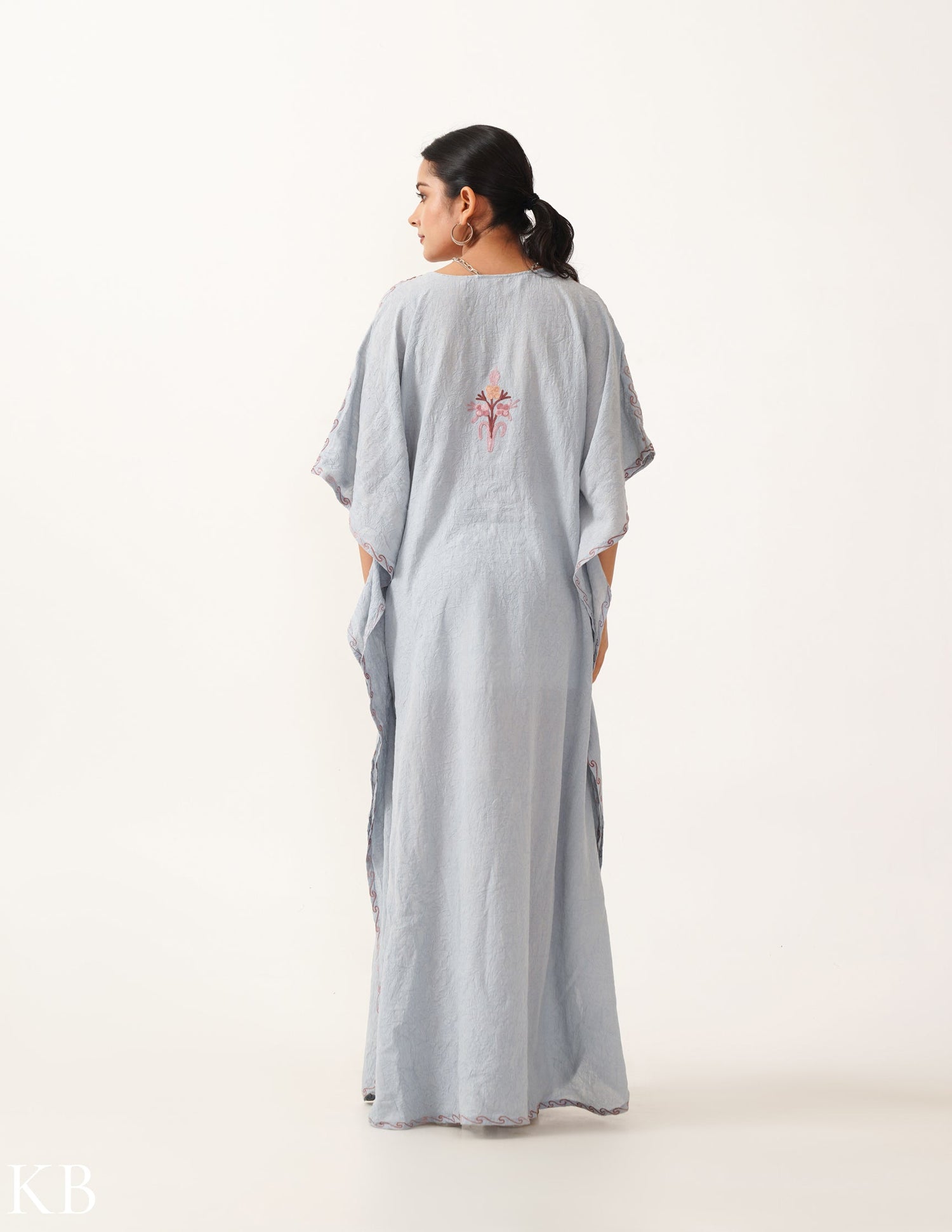 Rosy Taupe Embroidered Ash Crush Cotton Kaftan - Kashmir Box