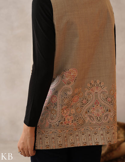 Nayaab Oyster Grey Kashmiri Aari Fine Wool Waistcoat