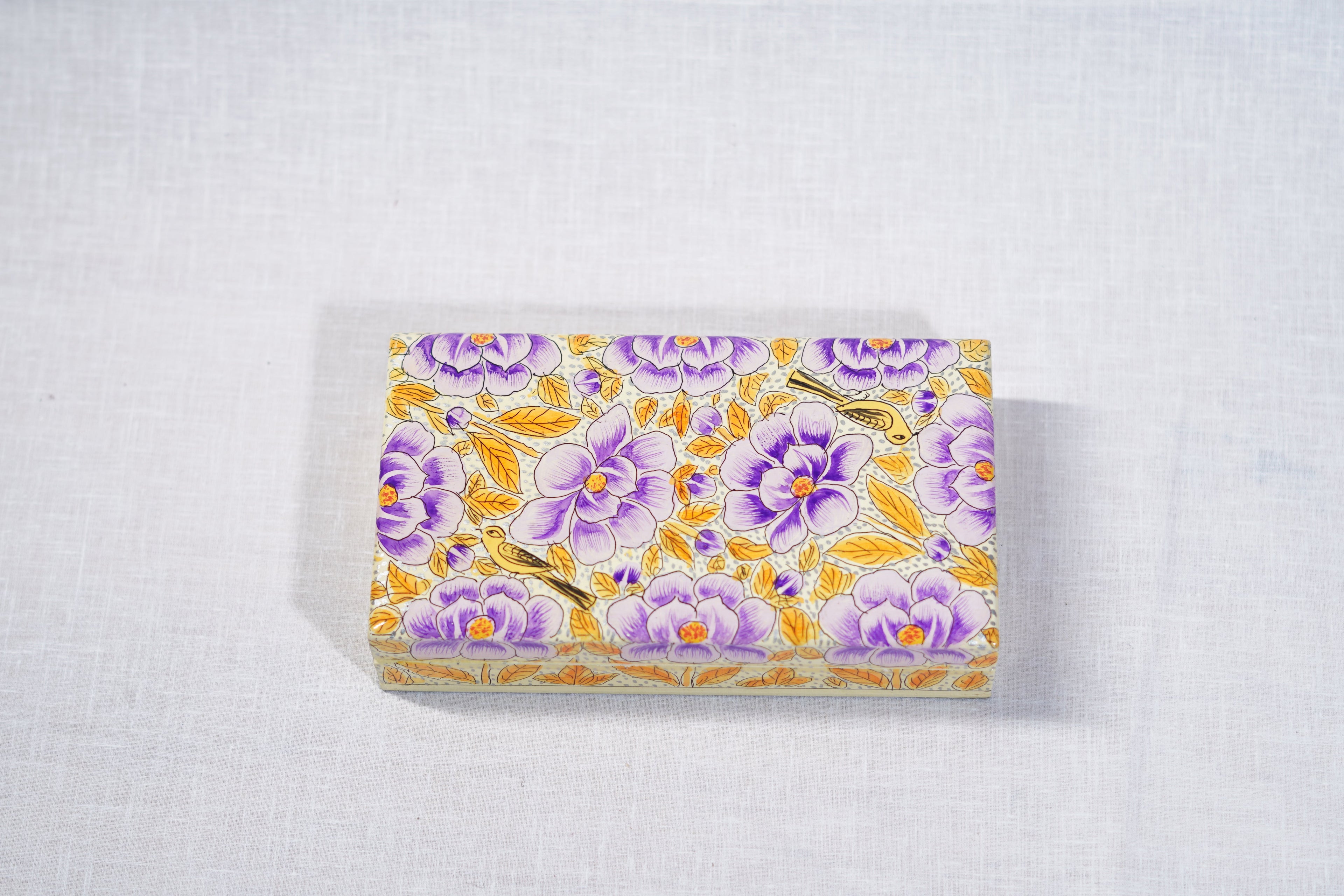 Papier-Mâché Flat Box — Hand-Painted Design | 10 cm (L) × 17.5 cm (B) × 3.5 cm (H)