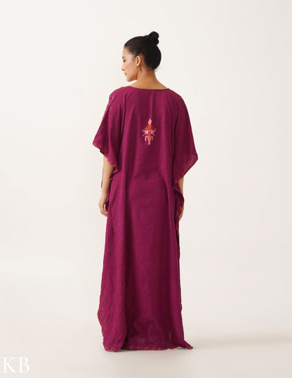 Deep Magenta Embroidered Cotton Kaftan - Kashmir Box