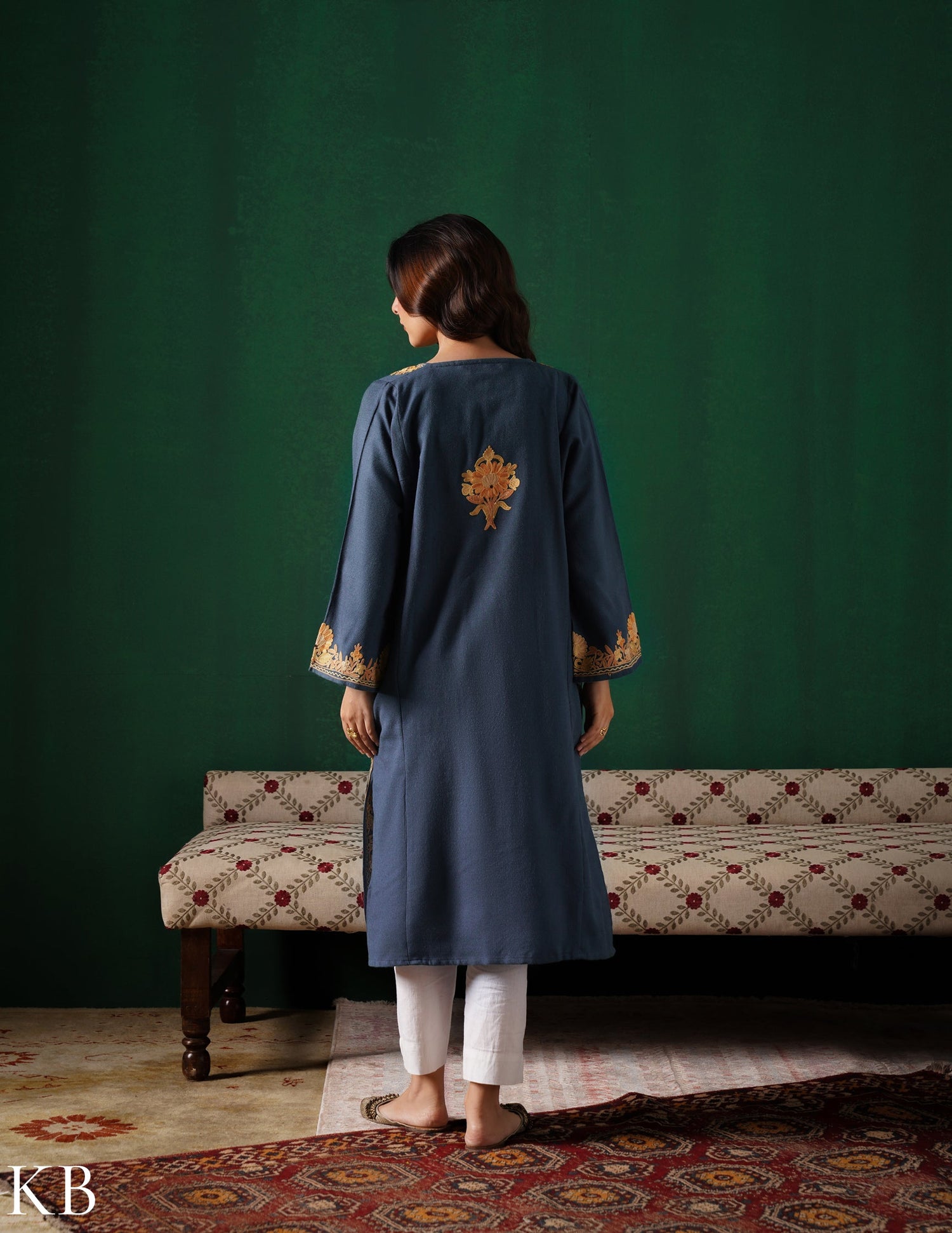 Kashmiri Beige Aari Embroidered Woollen Phiran – Grey | Timeless Winter Wear - Kashmir Box