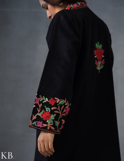 Nayaab Kashmiri Aari Embroidered Winter Jacket – Black | Festive Wear - Kashmir Box