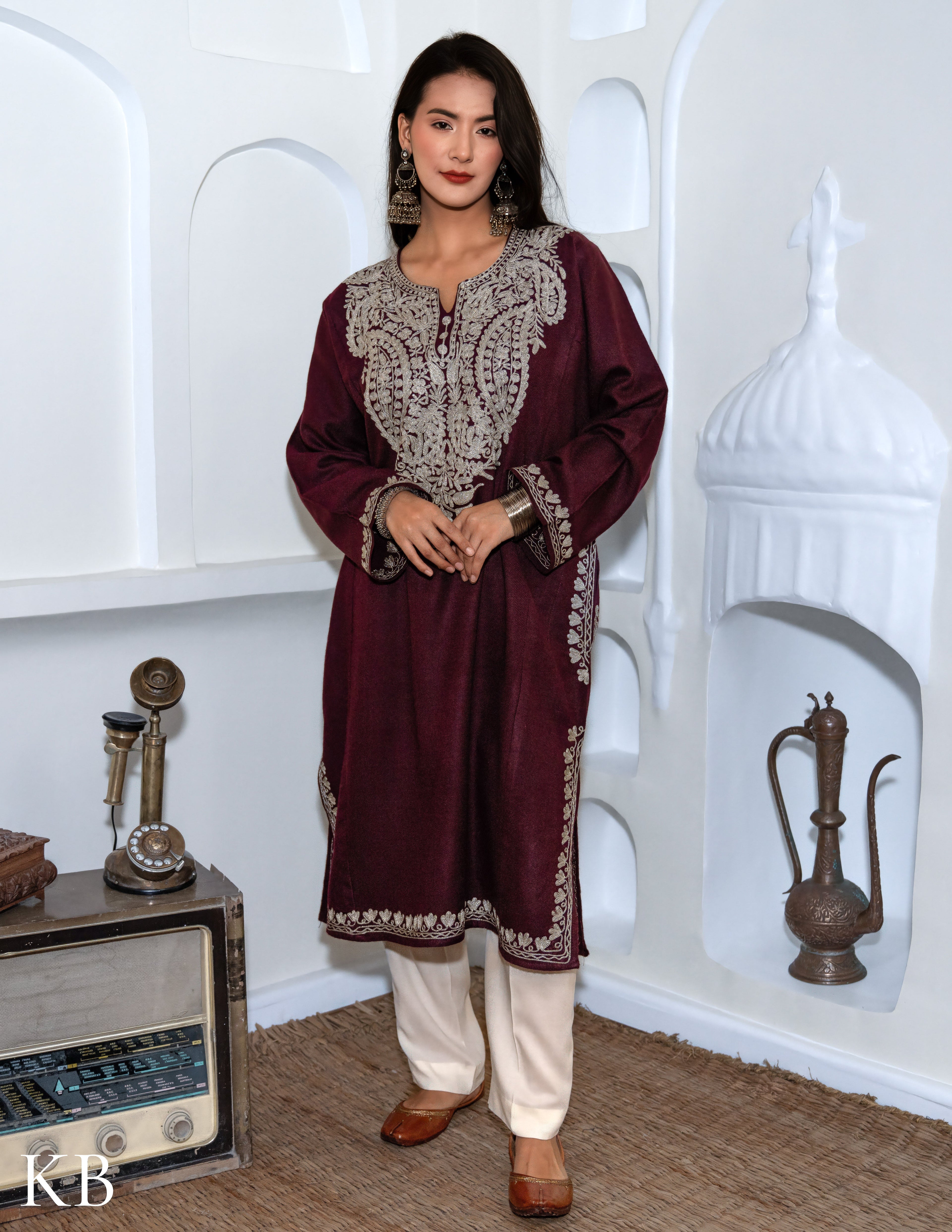 Rang-e-Khizan Burgundy Metallic Zari Phiran