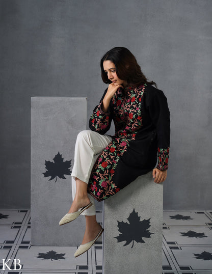 Nayaab Kashmiri Aari Embroidered Winter Jacket – Black | Festive Wear - Kashmir Box