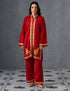 Kashmiri Golden Brown Aari Embroidered Woollen Coordset – Red | Festive Winter Wear - Kashmir Box