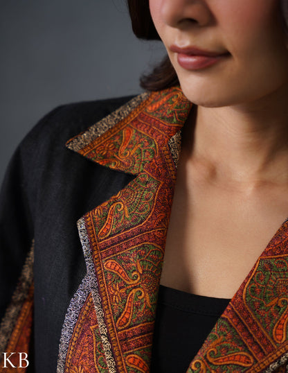 Nayaab Kashmiri Sozni Embroidered Woollen Jacket – Black - Kashmir Box
