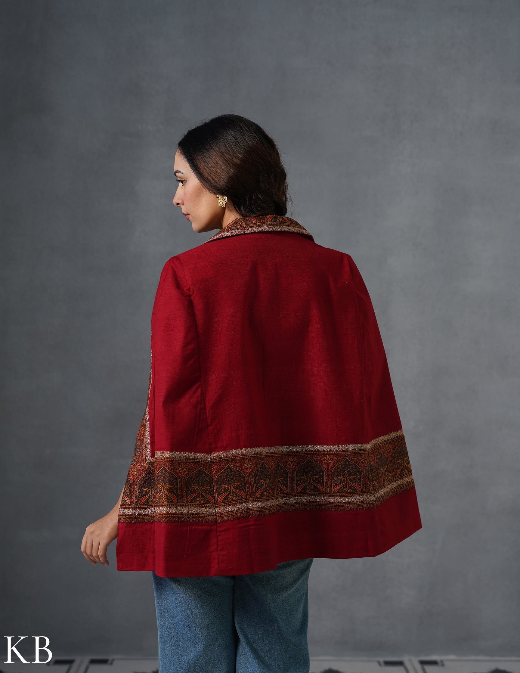 Nayaab Kashmiri Sozni Embroidered Woollen Jacket – Maroon - Kashmir Box